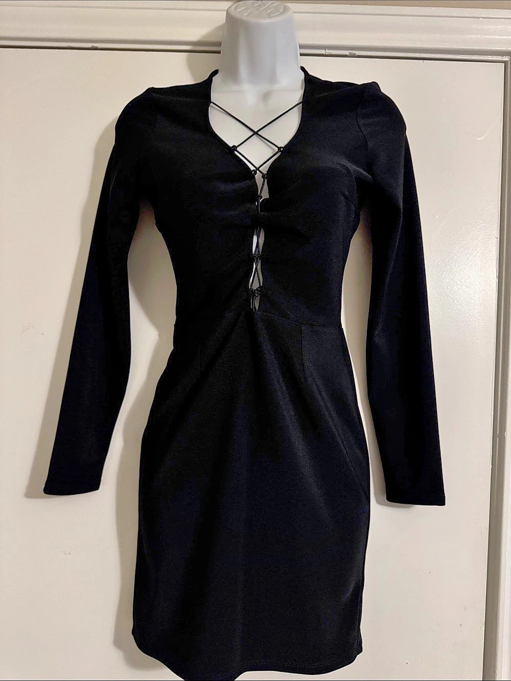 Black Lace-Up Mini Dress